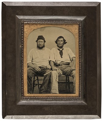 Lot 118 - Ambrotype. Quarter-plate ambrotype of two slate workers with their tools, c. 1860