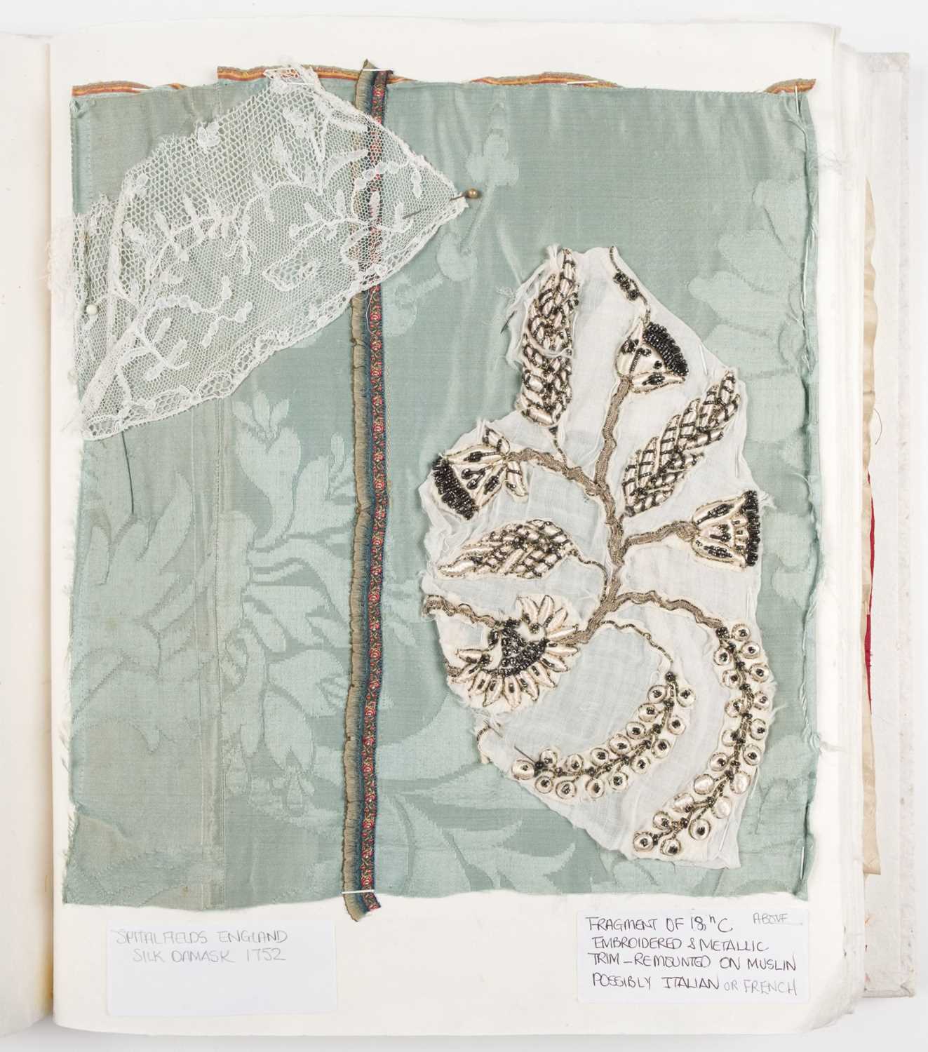 Lot 482 - Textile Samples. A large album of various 16th-19th century samples & 17th c. chalice veil