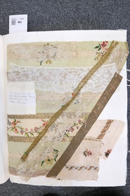Lot 482 - Textile Samples. A large album of various 16th-19th century samples & 17th c. chalice veil