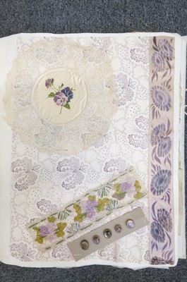 Lot 482 - Textile Samples. A large album of various 16th-19th century samples & 17th c. chalice veil