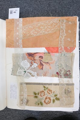 Lot 482 - Textile Samples. A large album of various 16th-19th century samples & 17th c. chalice veil