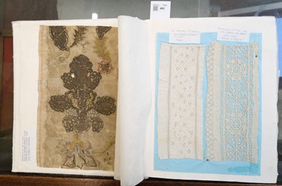 Lot 482 - Textile Samples. A large album of various 16th-19th century samples & 17th c. chalice veil