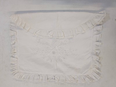 Lot 447 - Household Linen. A hand-worked filet lace and cutwork bedcover, French, circa 1900, & other items