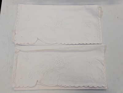 Lot 447 - Household Linen. A hand-worked filet lace and cutwork bedcover, French, circa 1900, & other items