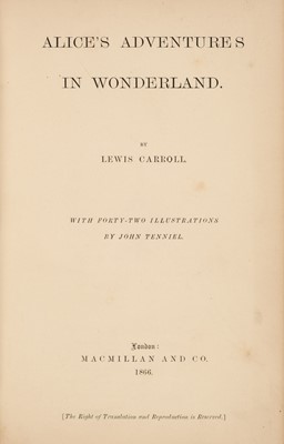 Lot 586 - Dodgson (Charles Lutwidge, 'Lewis Carroll'). Alice's Adventures in Wonderland, Macmillan, 1866
