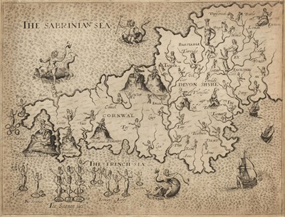 Lot 213 - South West England. Drayton (Michael), Untitled map of Devon and Cornwall, circa 1612