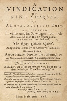 Lot 319 - Charles I. A Vindication of King Charles..., by Edward Symmons, 1648 [but 1647]