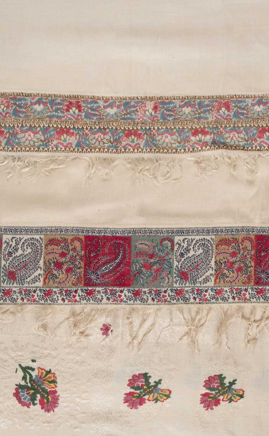 Lot 475 - Shawl. A woven square shawl, possibly Norwich, circa 1820, & 2 turnover shawls