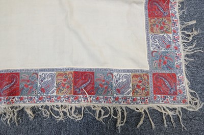 Lot 475 - Shawl. A woven square shawl, possibly Norwich, circa 1820, & 2 turnover shawls