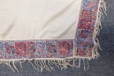 Lot 475 - Shawl. A woven square shawl, possibly Norwich, circa 1820, & 2 turnover shawls