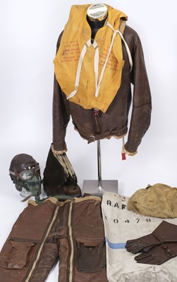 Lot 411 - Flying Apparel. WWII RAF C-type brown leather flying helmet, flying jacket etc