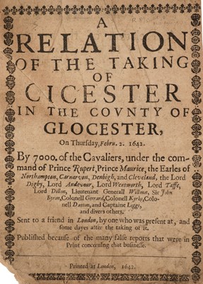 Lot 312 - English Civil War. A Relation of the taking of Cicester in the county of Glocester, 1642