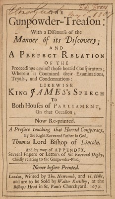 Lot 348 - Barlow (Thomas). The Gunpowder-Treason, 1st edition, 1679