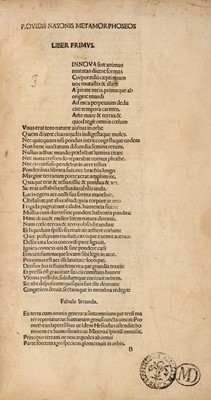 Lot 290 - Ovidius Naso (Publius). [Metamorphoses], Venice: Bernardinus Rizus Novariensis, 13 January 1486/87