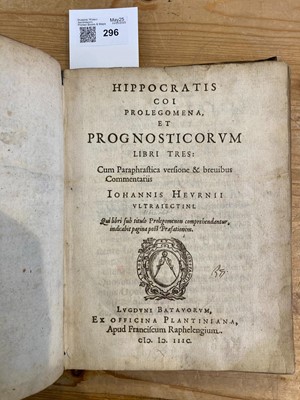 Lot 227 - Hippocrates. Hippocratis Coi Prolegomena, et prognosticorvm libri tres, 1597