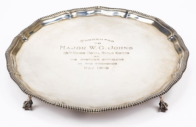 Lot 280 - Regimental Silver. George V silver salver, Goldsmiths & Silversmiths Co Ltd, London 1915