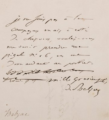 Lot 300 - Balzac (Honoré de, 1799-1850). Partial Autograph Letter Signed, 'de Balzac', [Paris], c. 1842
