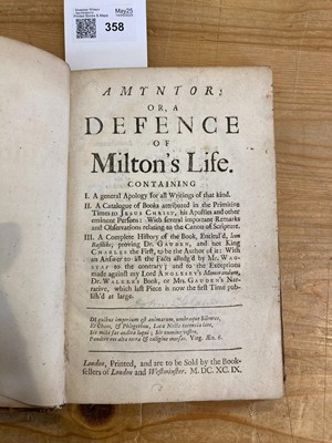 Lot 358 - Toland (John). Amyntor: or, A Defence of Milton's Life..., 1699