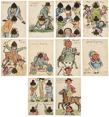 Lot 513 - Manuscript transformation cards. An embellished deck of standard cards, Hunt & Sons, circa 1850