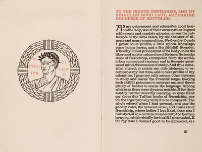 Lot 491 - Essex House Press. The Booke of Freendeship of MarcusTullie Cicero, limited edition, 1904