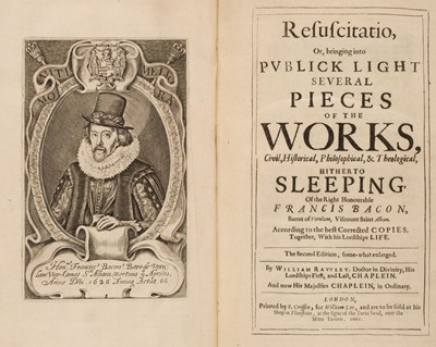 Lot 334 - Bacon (Francis). Resuscitatio, or, bringing into Publick Light several pieces..., 2nd ed., 1661