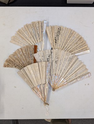 Lot 497 - Lace Fan. A Victorian Brussels lace fan, & other lace fans