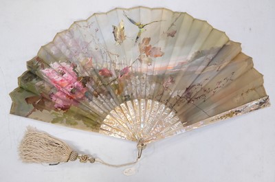 Lot 492 - Decorative Fan. A spangled painted fan, Paris: Benjamin Lachelin, circa 1900, & other fans