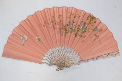 Lot 492 - Decorative Fan. A spangled painted fan, Paris: Benjamin Lachelin, circa 1900, & other fans