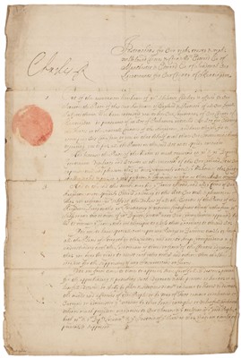 Lot 408 - Charles II (1630-1685). Document Signed, 'Charles R', Hampton Court, 17 July 1662