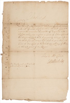 Lot 409 - Charles II (1630-1685). Letter Signed 'Charles R', Whitehall, 25 March, 1661
