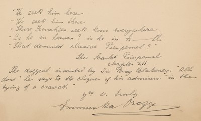 Lot 370 - Orczy, Emmuska (1865-1947). Autograph Quotation Signed, ‘Emmuska Orczy’, no date