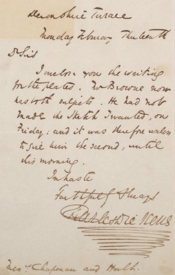 Lot 305 - Dickens (Charles, 1812-1870), English novelist. Autograph Letter Signed, 13 February [1843]