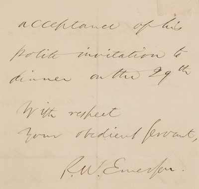 Lot 309 - Emerson (Ralph Waldo, 1803-1882), Autograph Letter Signed, Birmingham 23 December [1847]