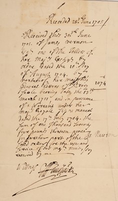 Lot 316 - Newton (Isaac, 1642-1727). Document Signed, ‘Is. Newt[on]’, 28 June 1705