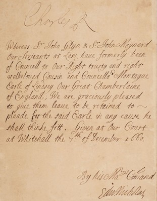 Lot 406 - Charles II (1630-1685), King of England, Scotland and Ireland (1660-1685). Letter Signed