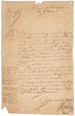 Lot 377 - Rooke (George, 1650-1709), Admiral of the Fleet. Letter Signed...