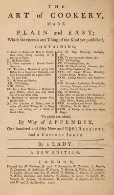 Lot 368 - Glasse (Hannah). The Art of Cookery, new ed, 1770