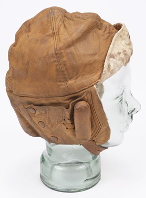 Lot 465 - Royal Flying Corps. A WWI RFC camel colour leather flying helmet