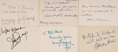 Lot 347 - Film Autographs. A group of 13 autographed index cards for Peter Bland, c. 1950s and later