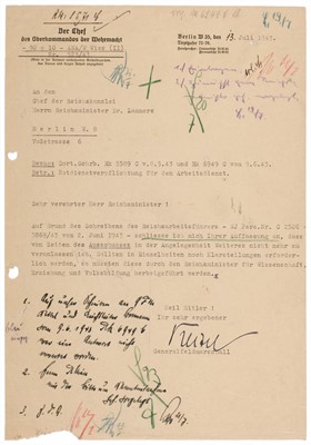 Lot 354 - Keitel (Wilhelm, 1882-1946), German Field Marshal during WWII. Typed Document Signed
