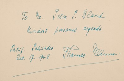 Lot 361 - Mann (Paul Thomas, 1875-1955), German novelist..., Autographed Index Card, 1948