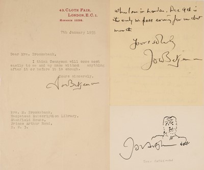Lot 334 - Betjeman (John, 1906-1984), English poet, writer and broadcaster...,Two brief Typed Letters Signed