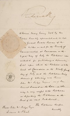 Lot 318 - Victoria (1819-1901), Queen of the United Kingdom..., 1837-1901. Document Signed