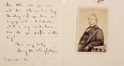 Lot 314 - Longfellow (Henry Wadsworth, 1807-1882), American poet and educator. Autograph Letter Signed