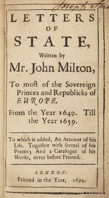 Lot 228 - Milton (John). Letters of State..., 1694