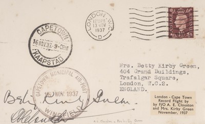 Lot 363 - Airmail Cover. 1937 Croydon-Capetown-Croydon record flight by F/O Arthur Clouston and Kirby Green