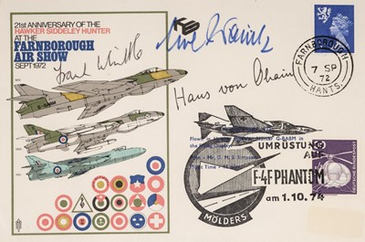 Lot 342 - Postal History. FDC signed by Frank Whittle, Hans O'Hain and Erich Warsitz, 1972