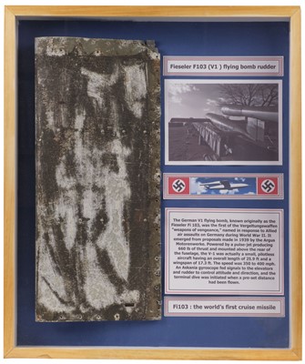 Lot 430 - Luftwaffe. Fieseler F103 (V1) flying bomb rudder, presented in a glazed display case