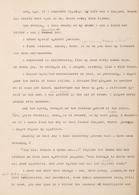 Lot 288 - Rimbaud (Arthur). A very early typed English translation of 'Une saison en enfer', by Ernest Gye, c. 1930