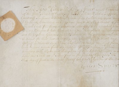 Lot 53 - Guernsey. Queen Anne Warrant from The Honourable Colonel Giles Spicer